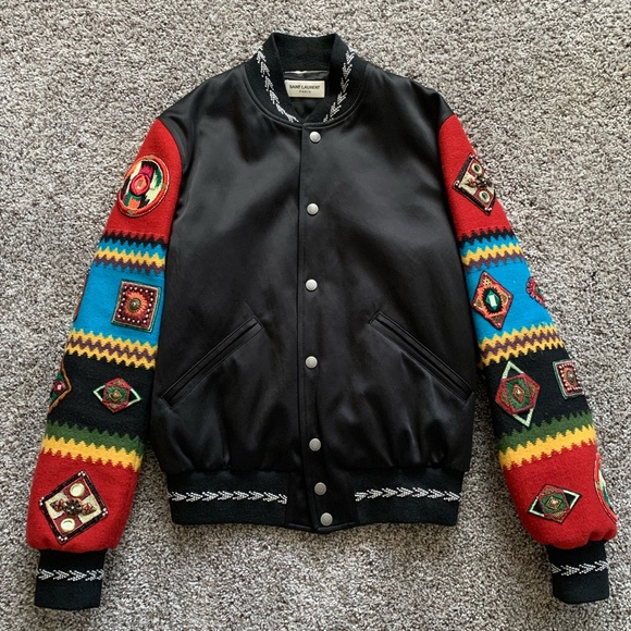 Saint Laurent Satin-Wool Teddy jacket with embroidered sleeves - Picture 4 of 16